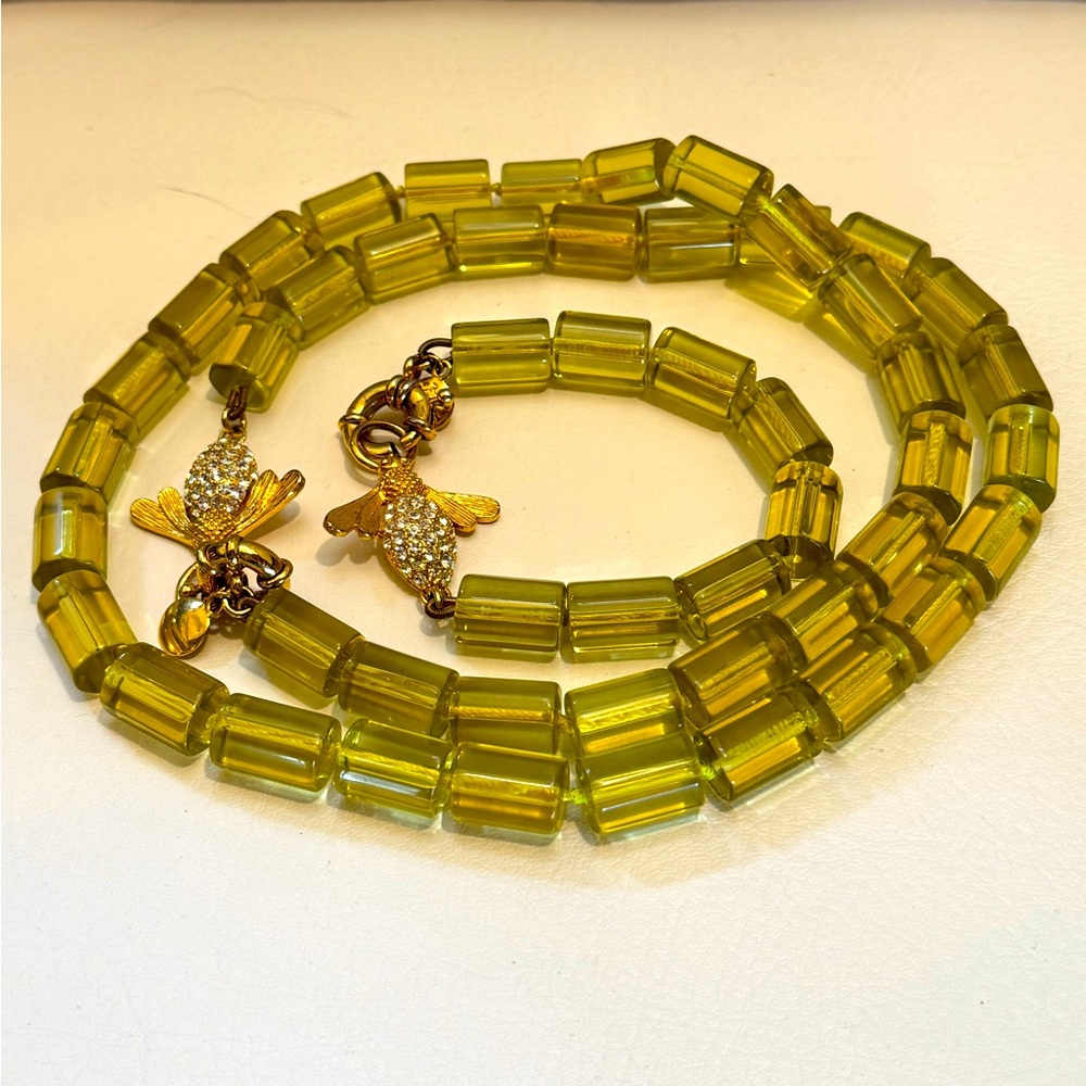 J. Crew Lucite Bee Clasp Necklace Bracelet Green